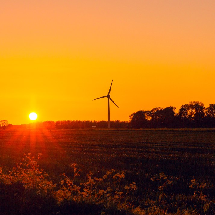 Wind turbine in sunset
