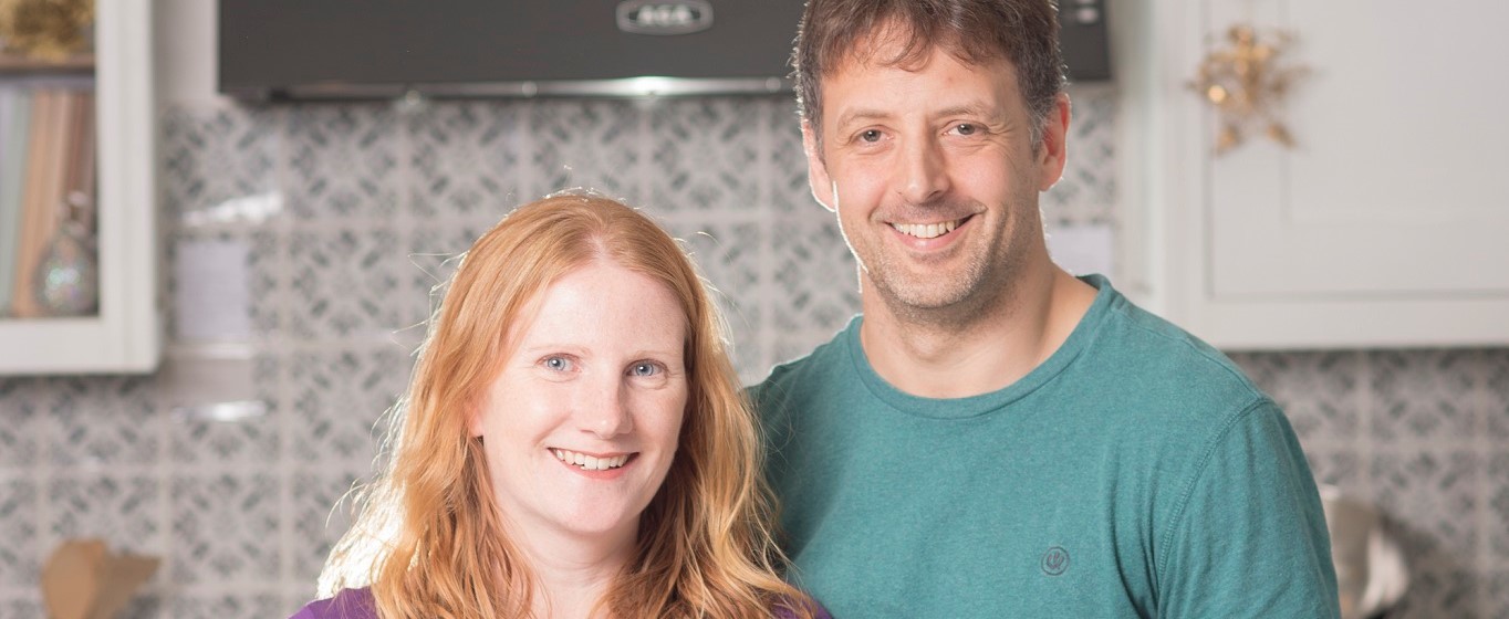 Jo and Richie Evans, owners of Figgy Puddings, in their kitchen