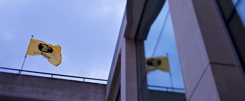 NFU Mutual flag flying outside Stratford-upon-Avon head office